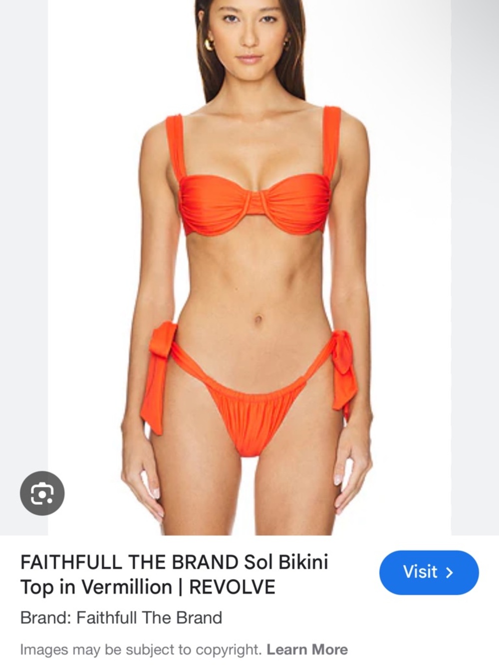 Faithfull the Brand Bright Orange Bandeau Tie-Side Bikini